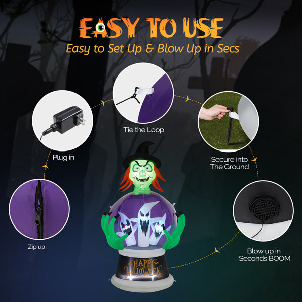 5.9ft Halloween inflatable witch with glowing crystal ball yard décor
Large LED and RGB inflatable witch decoration for Halloween lawn
HoliPop inflatable witch holding crystal ball for outdoor holiday décor
Halloween blow-up yard decoration witch with crystal ball lights
Spooky outdoor inflatable witch Halloween decoration waterproof polyester