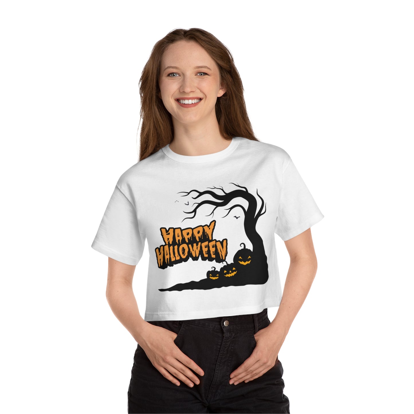 HoliPop Happy Halloween cotton crop top with pumpkin tree design
Festive orange lettering Happy Halloween crop top cozy cotton
Halloween crop top women’s autumn fashion HoliPop style
Pumpkin tree Halloween shirt modern cropped fit spooky season
HoliPop cotton crop top festive fall Halloween party outfit