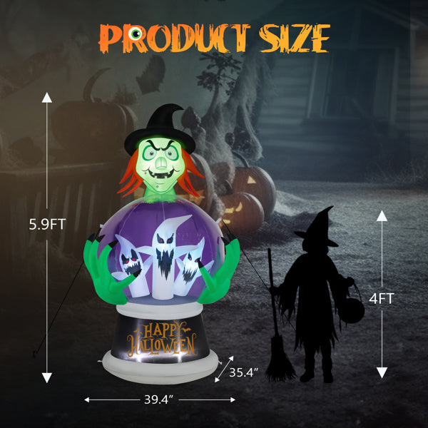 5.9ft Halloween inflatable witch with glowing crystal ball yard décor
Large LED and RGB inflatable witch decoration for Halloween lawn
HoliPop inflatable witch holding crystal ball for outdoor holiday décor
Halloween blow-up yard decoration witch with crystal ball lights
Spooky outdoor inflatable witch Halloween decoration waterproof polyester
