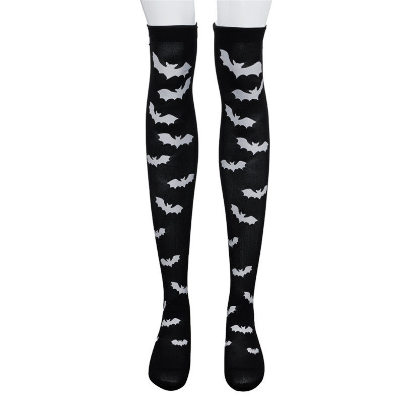 Halloween bat stockings sheer tights spooky cute HoliPopgothic bat print Halloween party stockings aesthetic outfitsheer black Halloween tights with bat design HoliPop