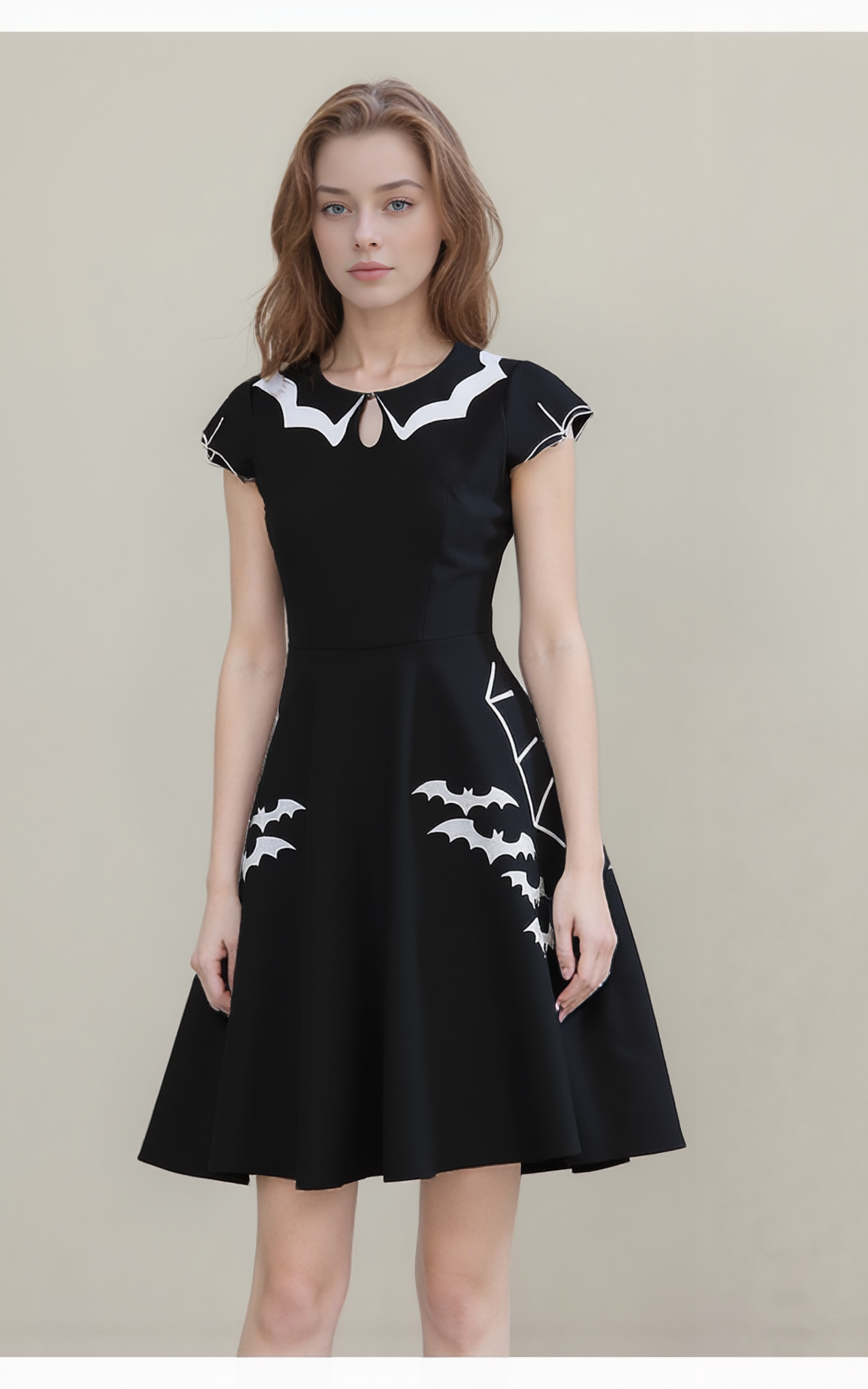Halloween Bat Embroidered Dress – Cute Spooky Gothic Aesthetic Cotton Outfit