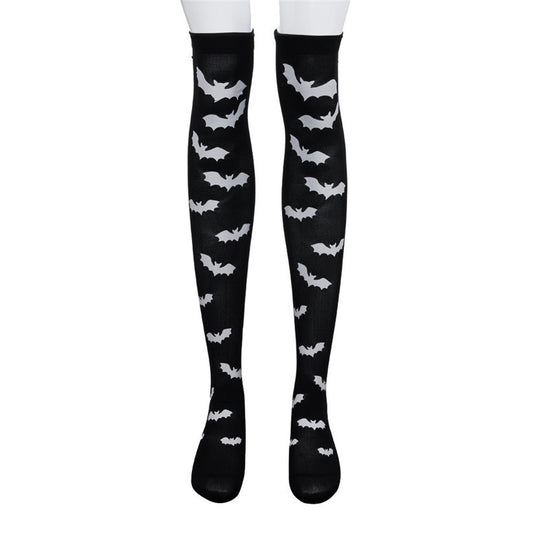 Halloween bat stockings sheer tights spooky cute HoliPopgothic bat print Halloween party stockings aesthetic outfitsheer black Halloween tights with bat design HoliPop